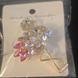 Elegant Crystal Flamingo Brooch New